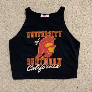 USC high-neck black game-day crop top